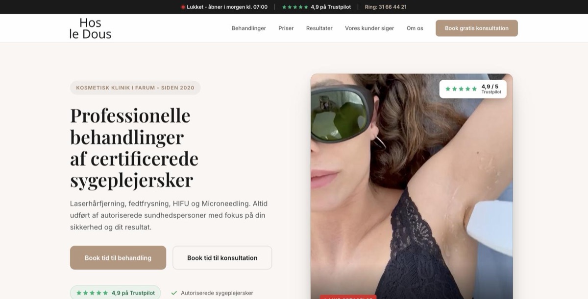 Det nye website for Hos le Dous