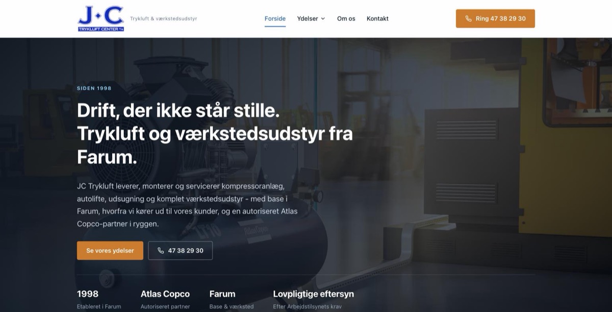 Det nye website for JC Trykluft